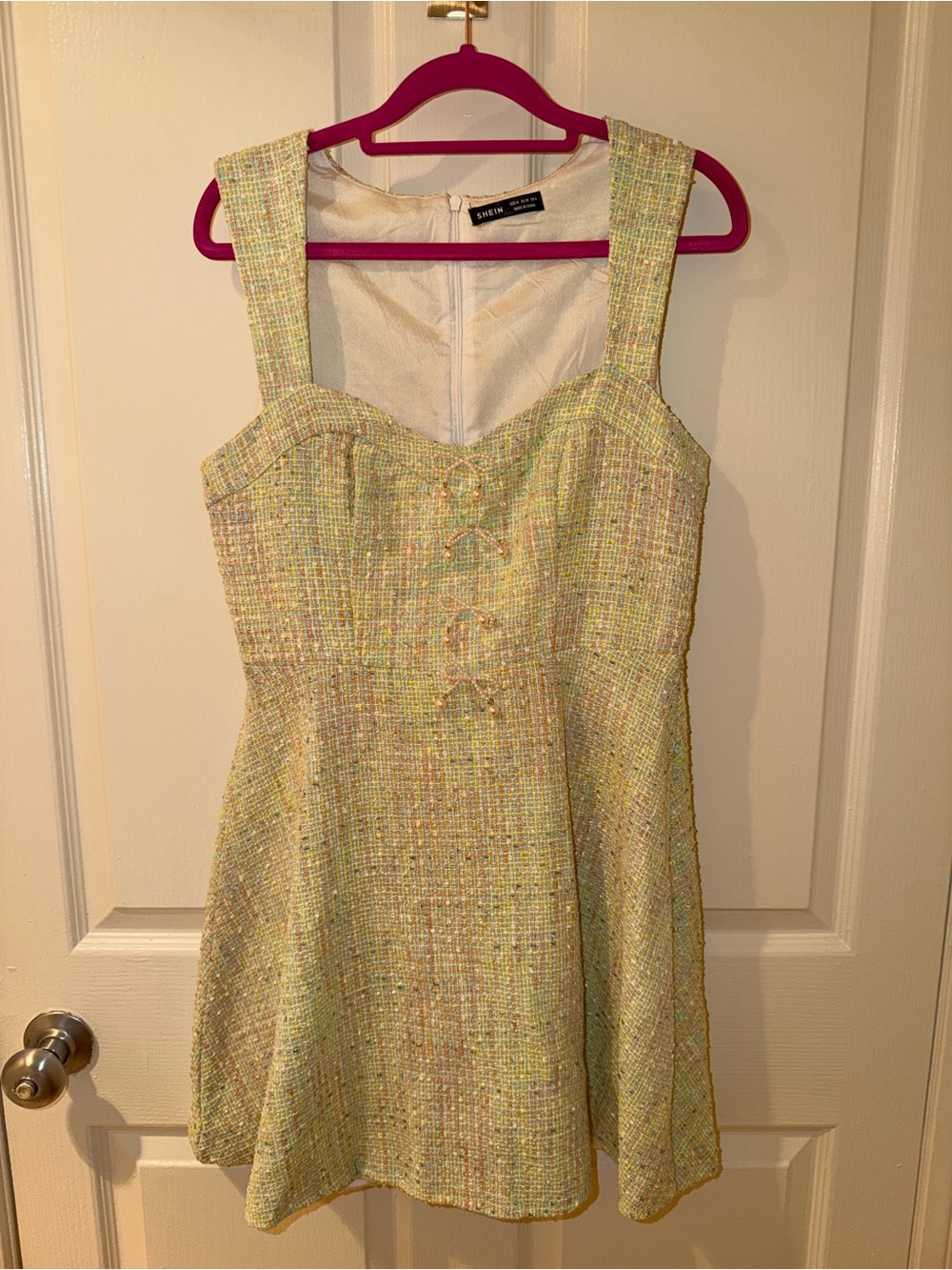 SHEIN Pastel Yellow Tweed A-Line Mini Dress